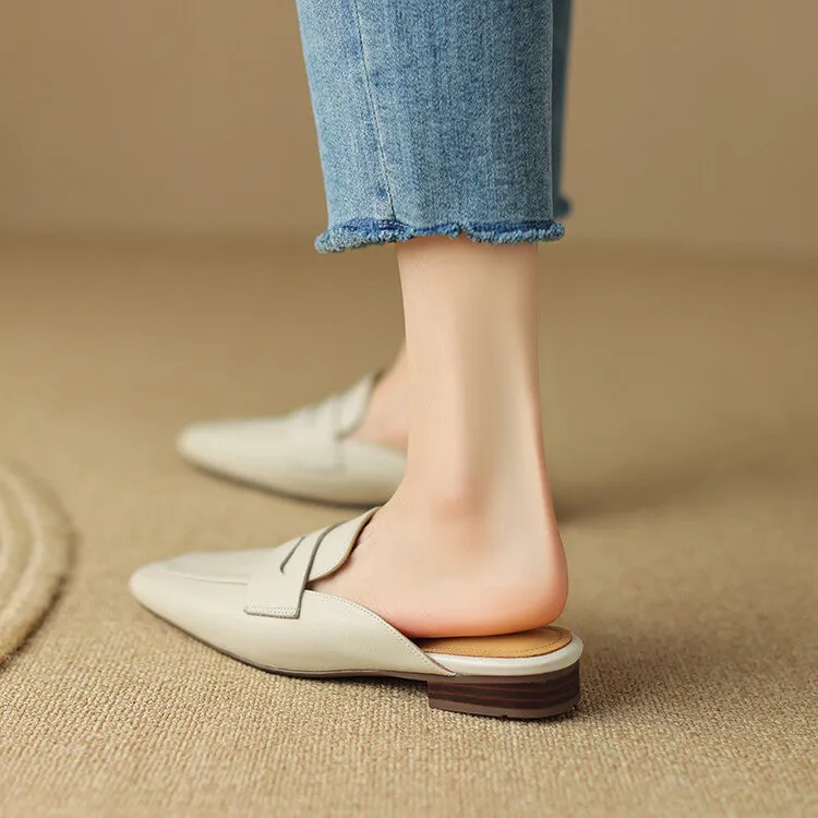 Off-White Brown Rounded Toe Loafer Mules #001075