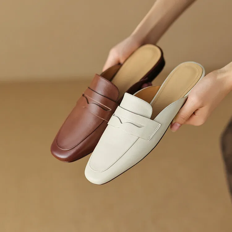 Off-White Brown Rounded Toe Loafer Mules #001075