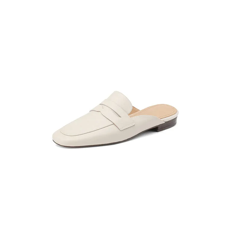Off-White Brown Rounded Toe Loafer Mules #001075