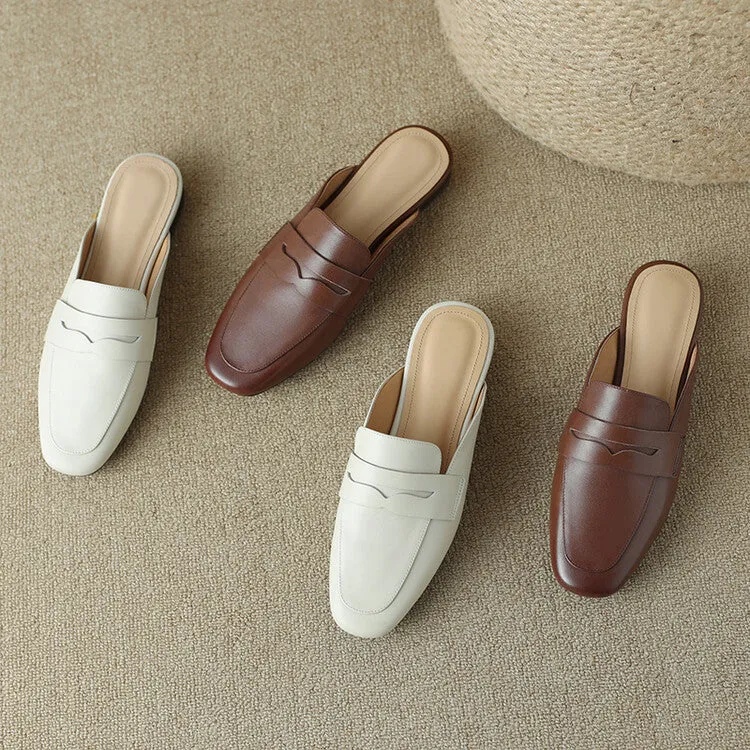Off-White Brown Rounded Toe Loafer Mules #001075