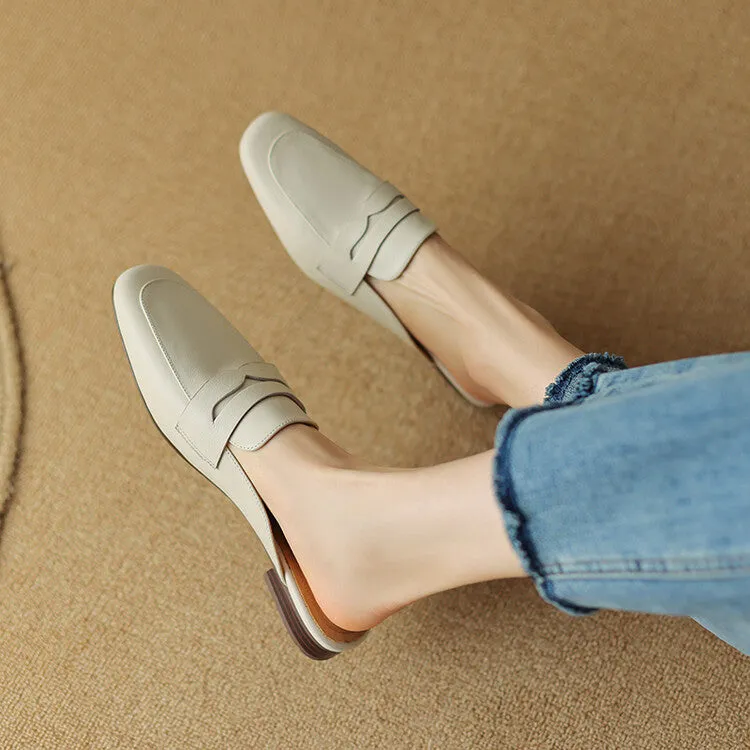 Off-White Brown Rounded Toe Loafer Mules #001075