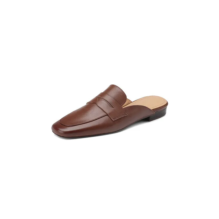 Off-White Brown Rounded Toe Loafer Mules #001075