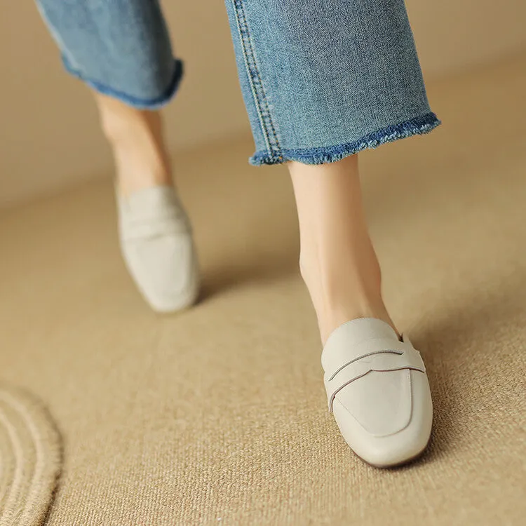 Off-White Brown Rounded Toe Loafer Mules #001075