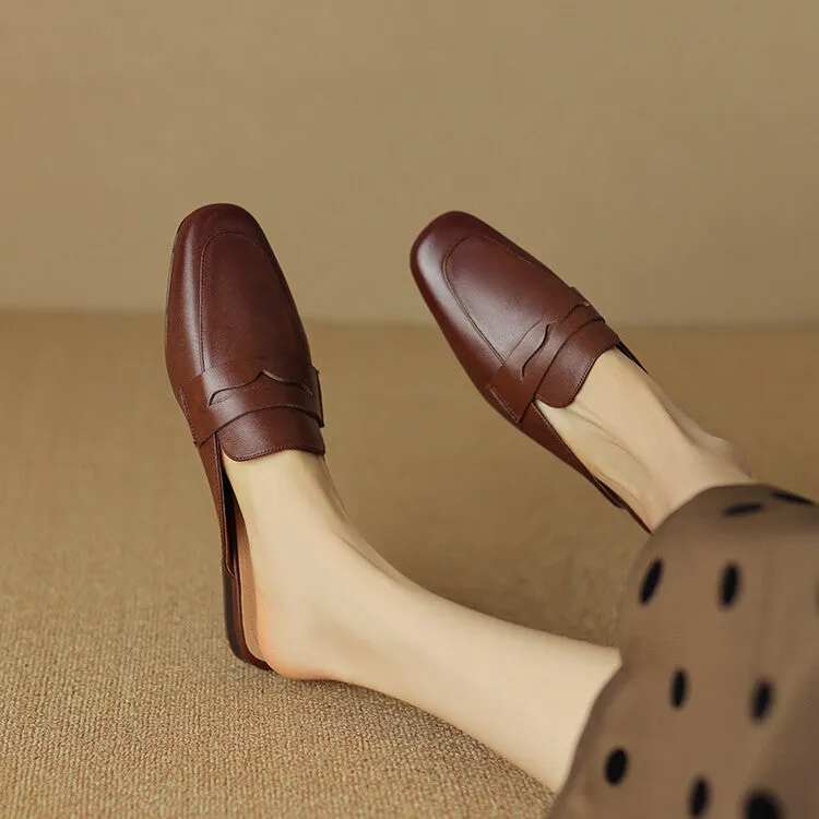 Off-White Brown Rounded Toe Loafer Mules #001075