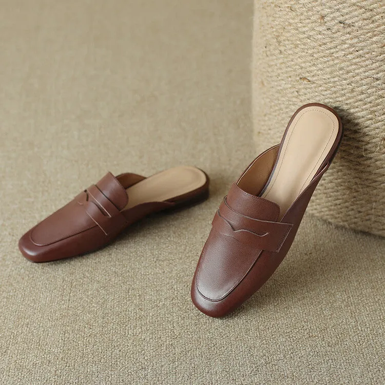 Off-White Brown Rounded Toe Loafer Mules #001075