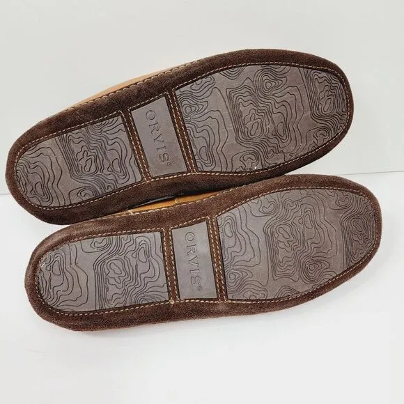 Orvis Lodge Brown Leather Slip On Mocs Slippers Size 9