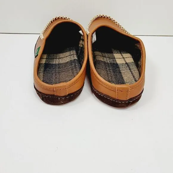Orvis Lodge Brown Leather Slip On Mocs Slippers Size 9