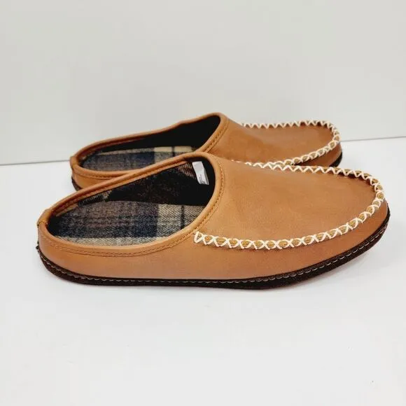 Orvis Lodge Brown Leather Slip On Mocs Slippers Size 9