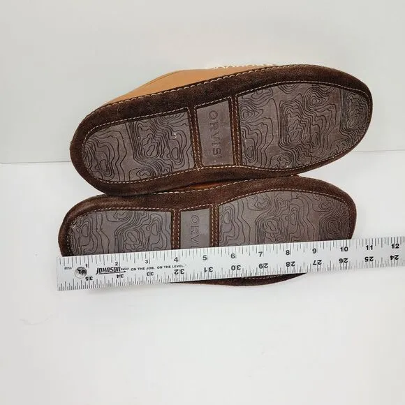 Orvis Lodge Brown Leather Slip On Mocs Slippers Size 9