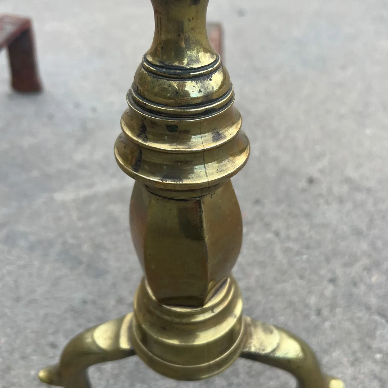 Pair of American Federal Brass and Iron Belted Ball-Top Fireplace Andirons