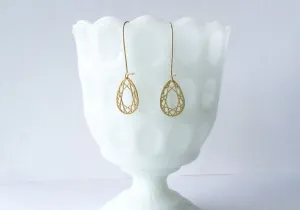 Pear Cut Gem Earrings | Brass
