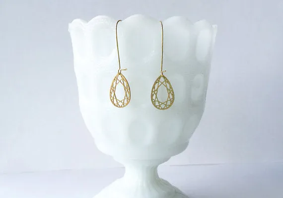 Pear Cut Gem Earrings | Brass