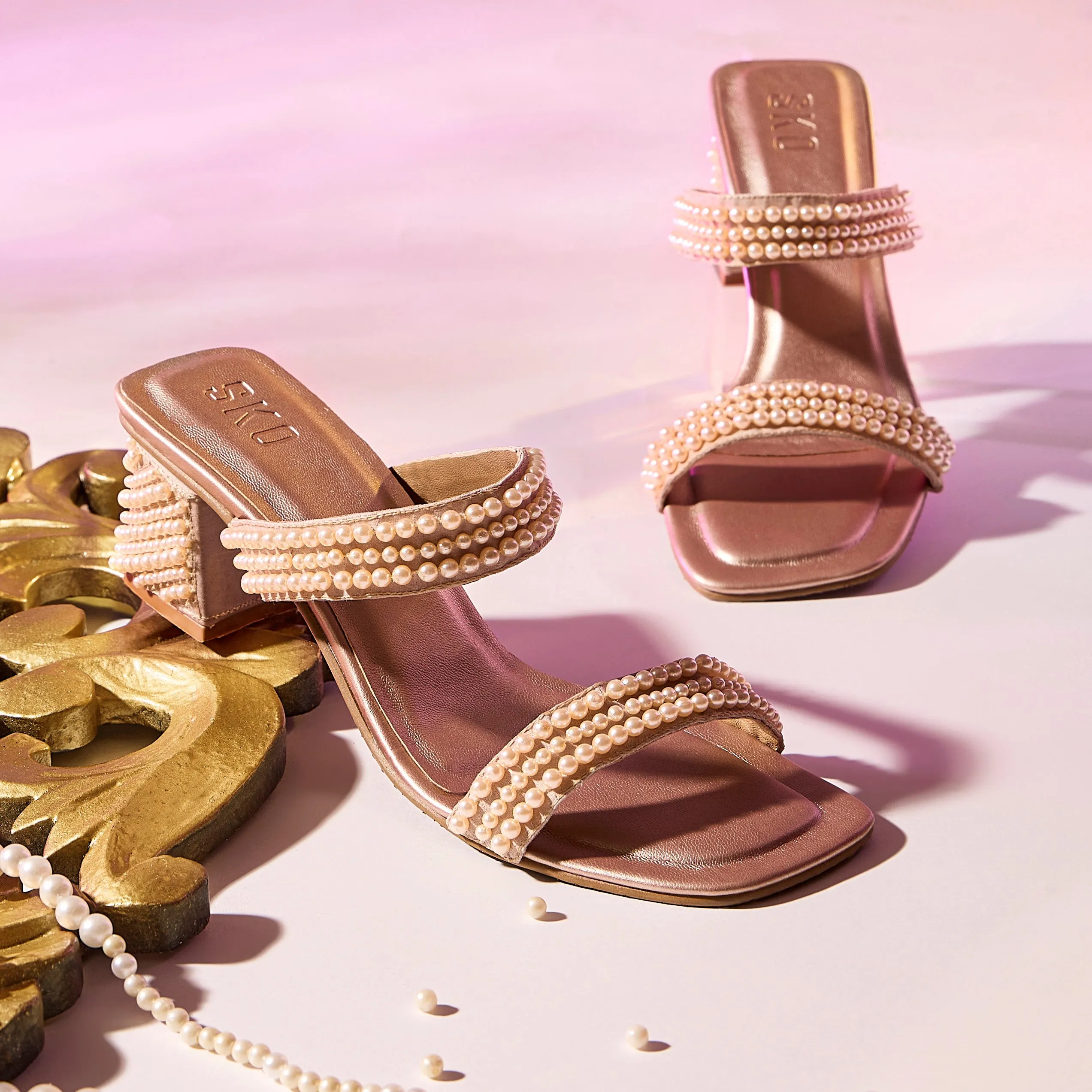 Perla Rose Gold Heels For Women