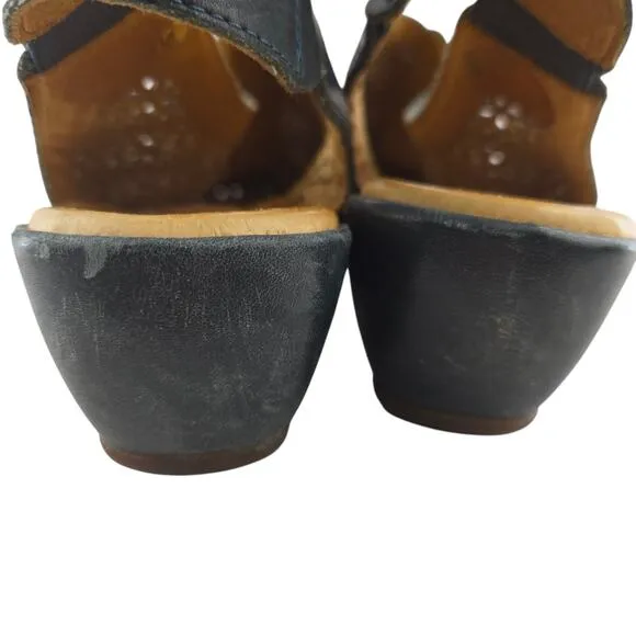 Pikolinos Romana Wedge Heel Slingback Sandals Womens 41 10.5-11 Blue Leather