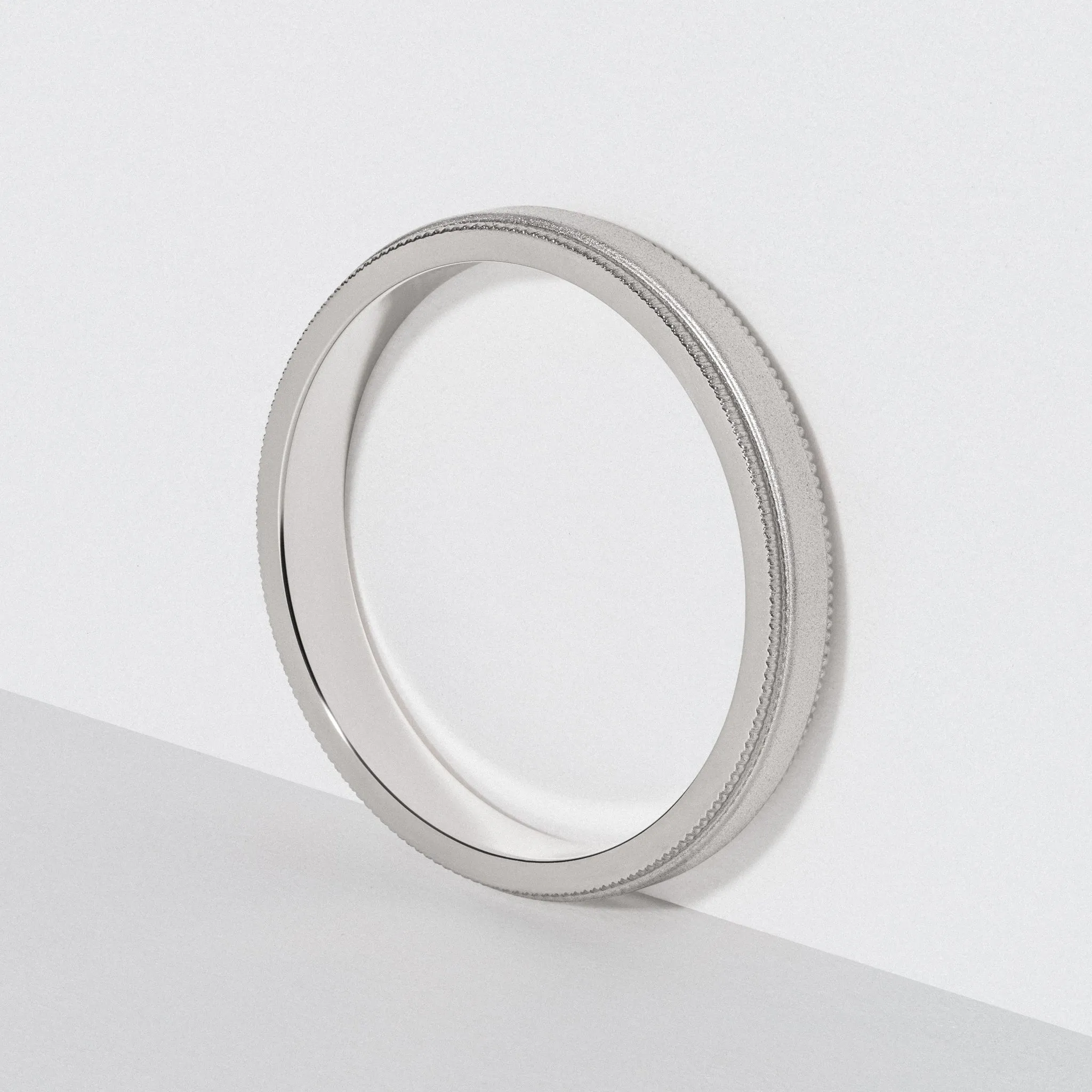 Platinum Flat Milgrain Wedding Band - Matte 3mm