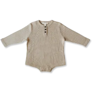 Ribbed Button Bodysuit - Natural