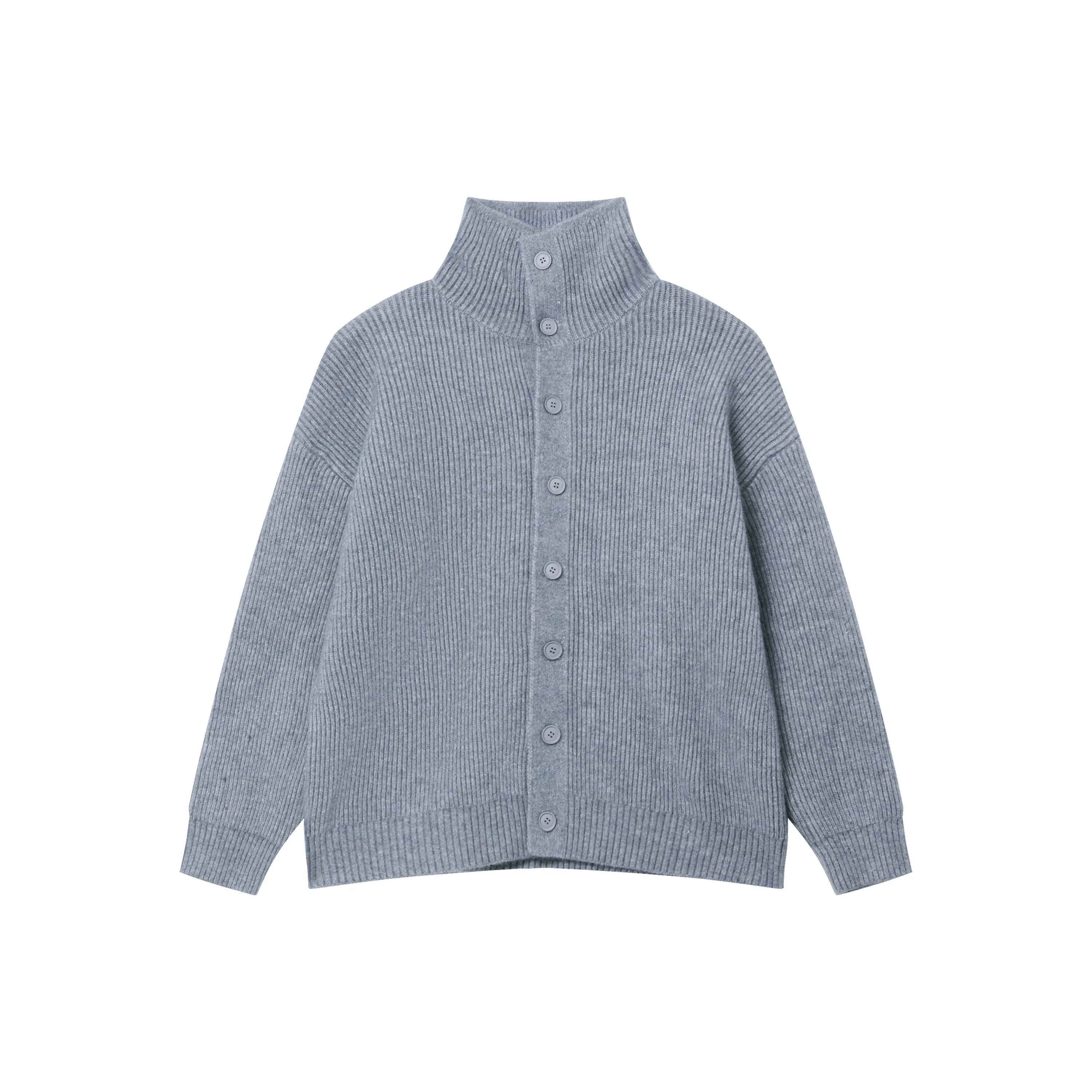 Ribbed High Collar Knitted Cardigan
