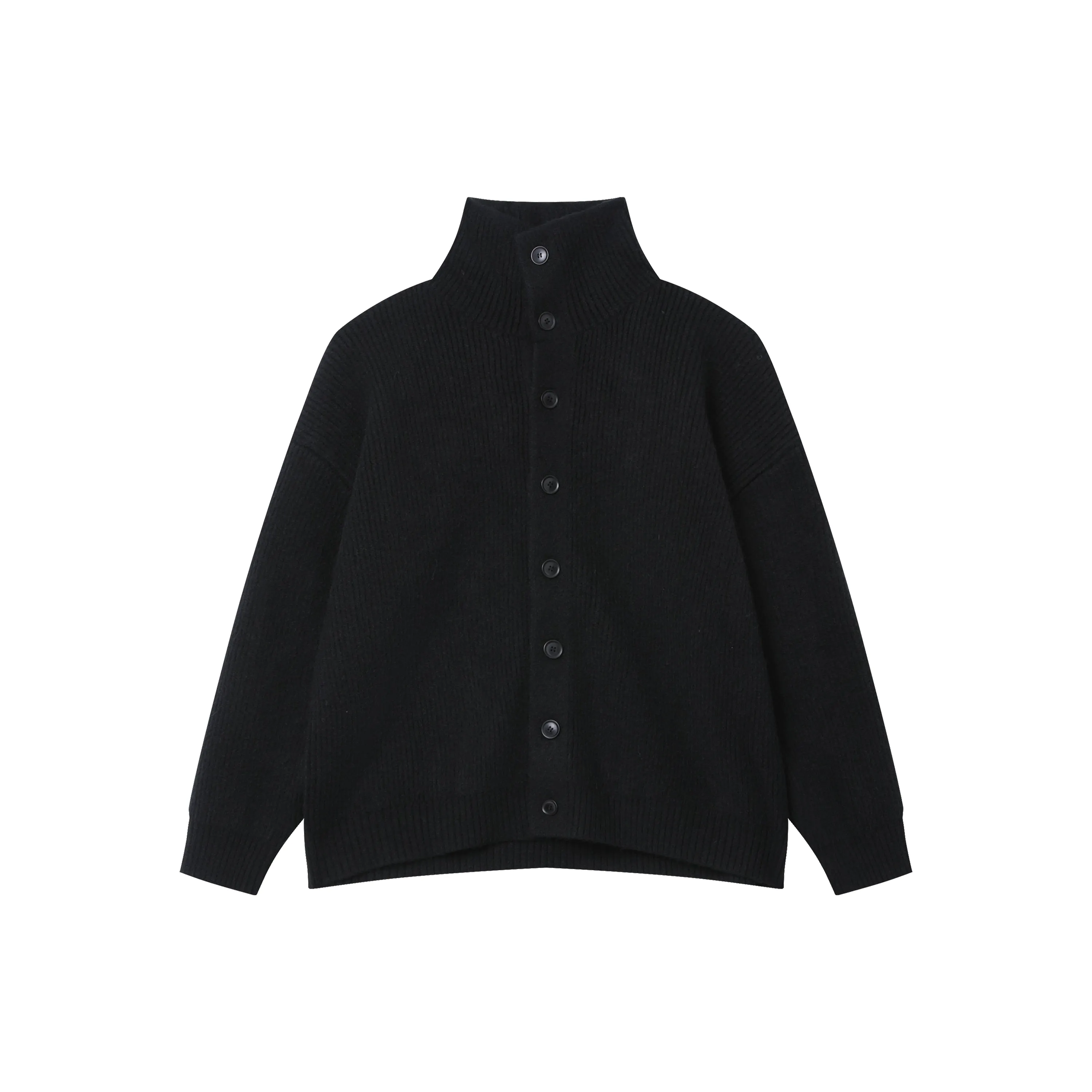 Ribbed High Collar Knitted Cardigan