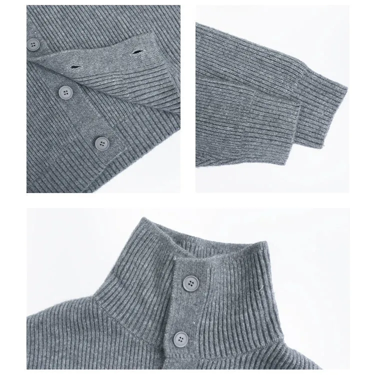 Ribbed High Collar Knitted Cardigan