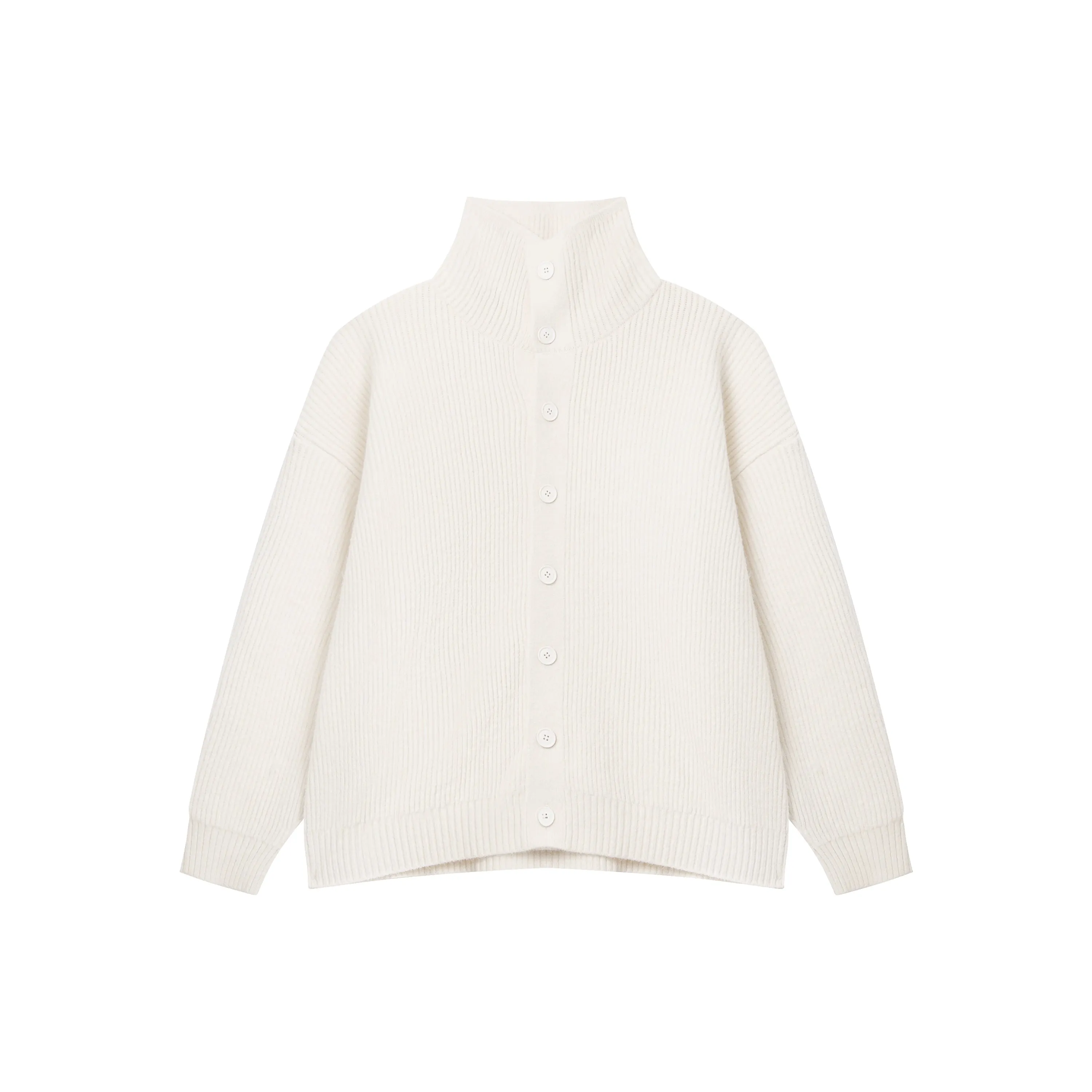 Ribbed High Collar Knitted Cardigan