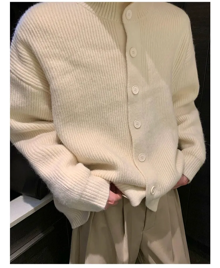 Ribbed High Collar Knitted Cardigan