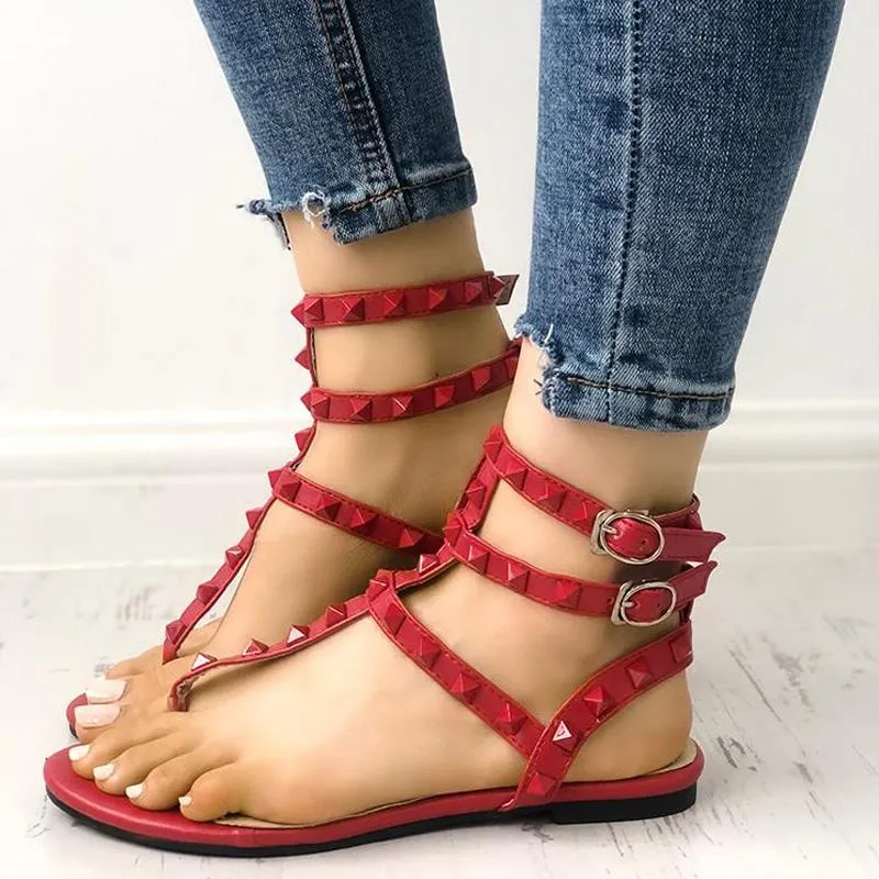 Rivet Multi Strap Toe Post Flat Sandals