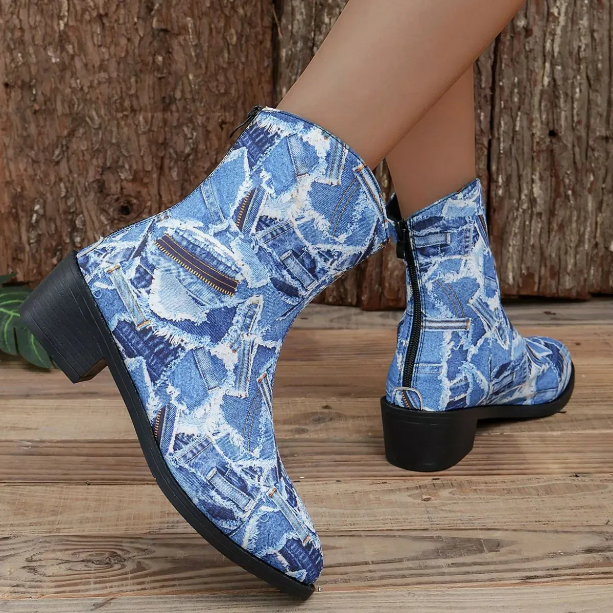 Round Toe Block Heels Boots