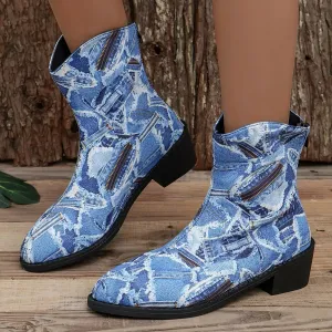 Round Toe Block Heels Boots