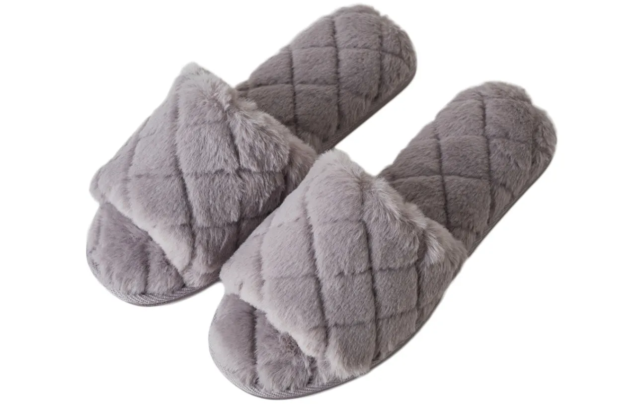 Roxoni Women Soft Comfy Patterned Fluffy Plush Slip On House Slipper