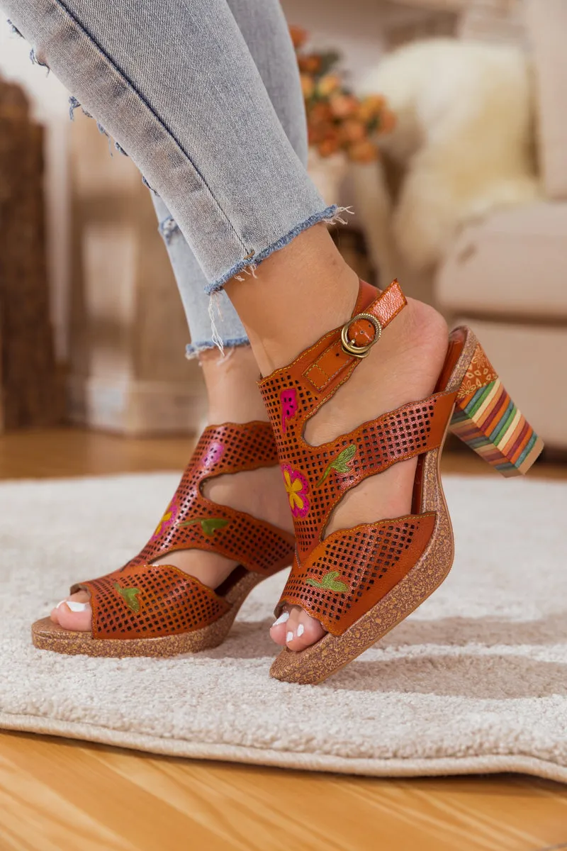 Rust Perforated Leather Slingback