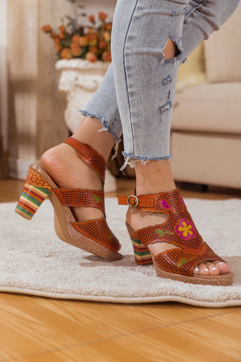 Rust Perforated Leather Slingback