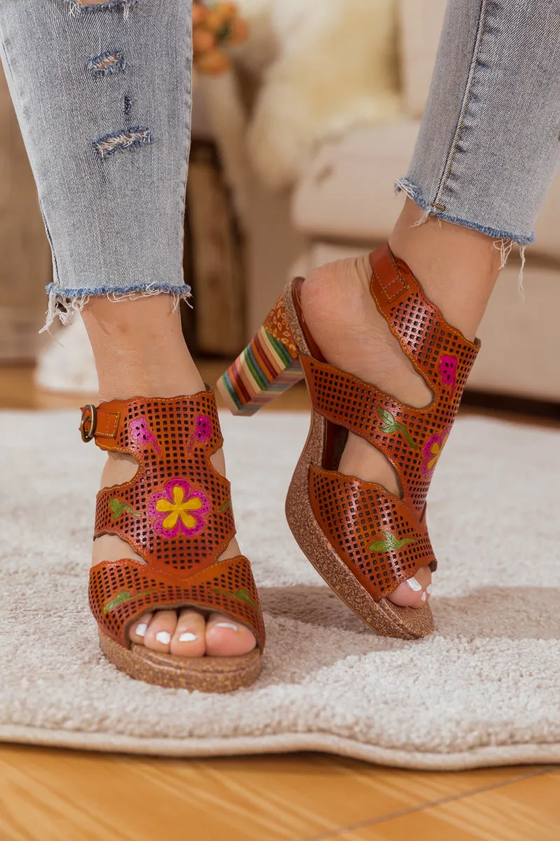 Rust Perforated Leather Slingback