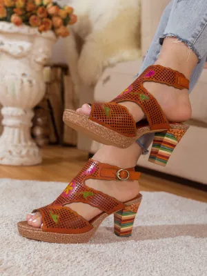 Rust Perforated Leather Slingback