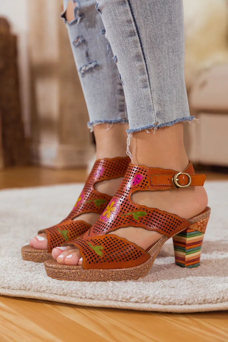 Rust Perforated Leather Slingback
