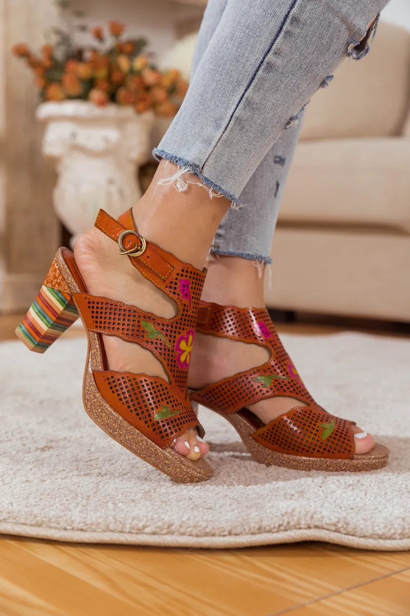 Rust Perforated Leather Slingback