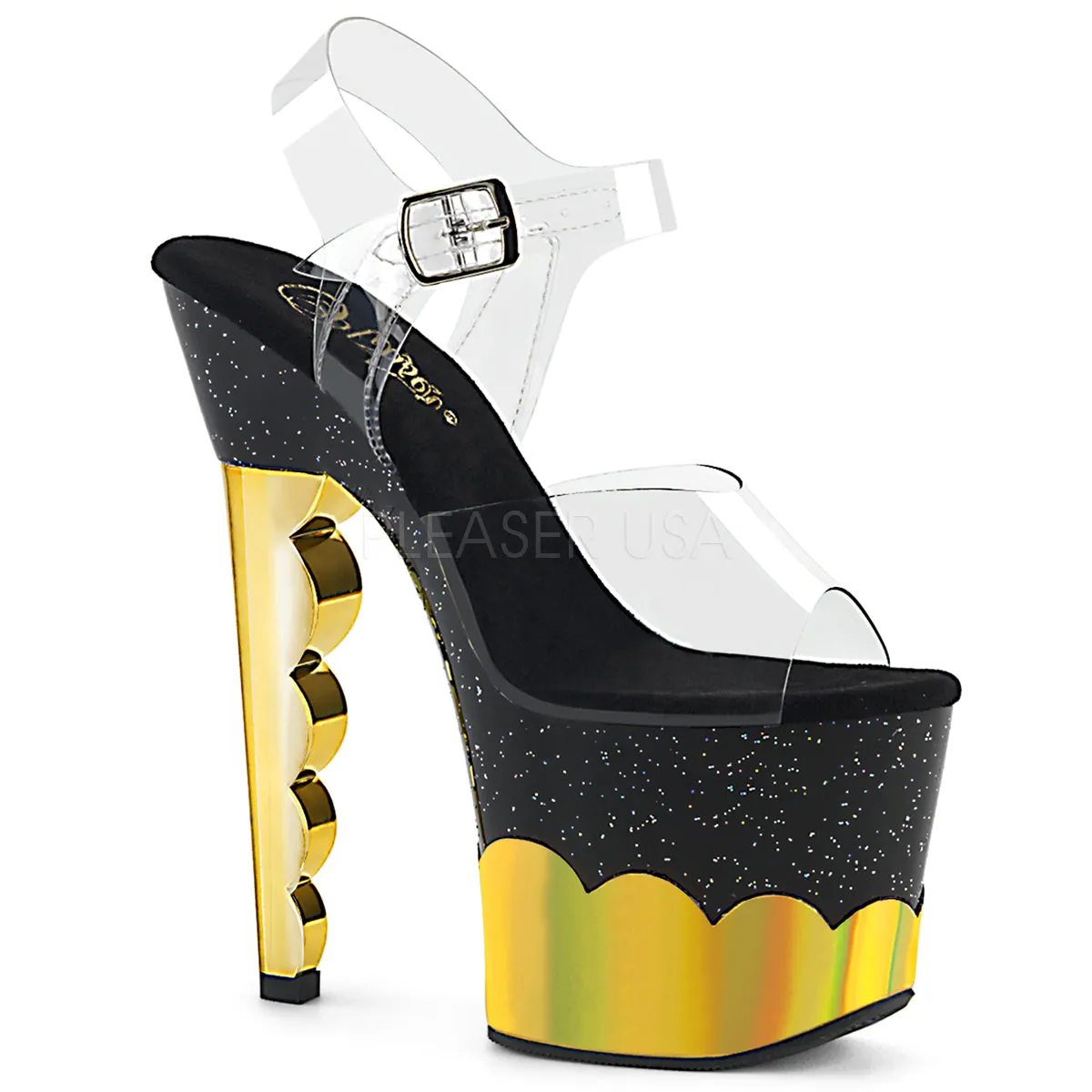 SCALLOP-708-2HGM  Clear/Black-Gold Hologram