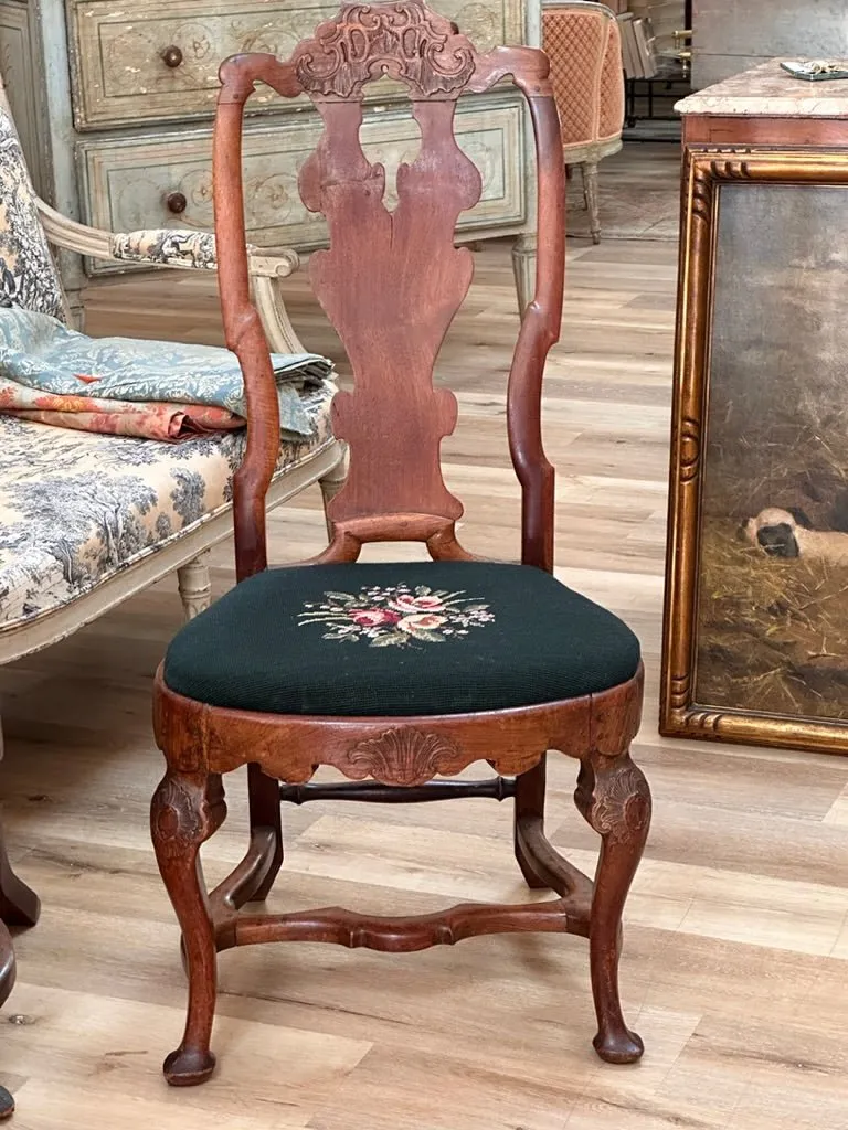 Set of Four Walnut Swedish Rococo Dining Chairs, c. 1780