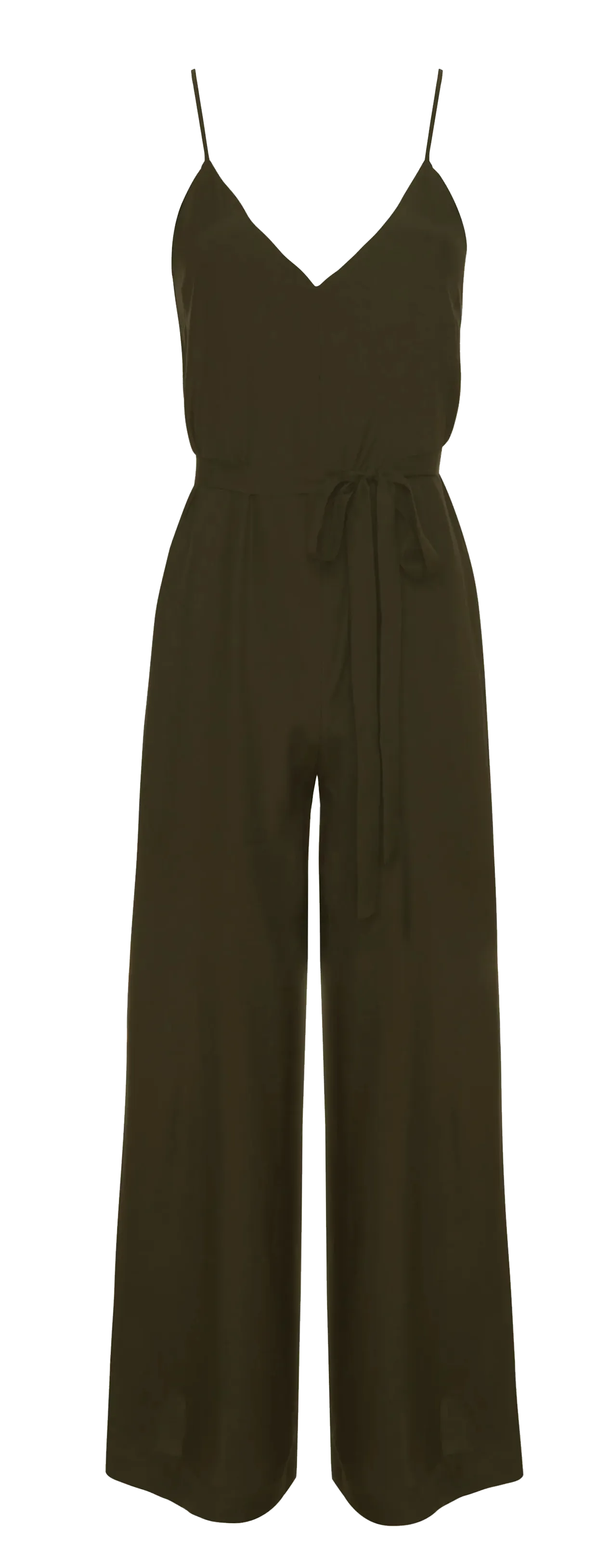 Silk V-Neck Jumpsuit Dark Olive