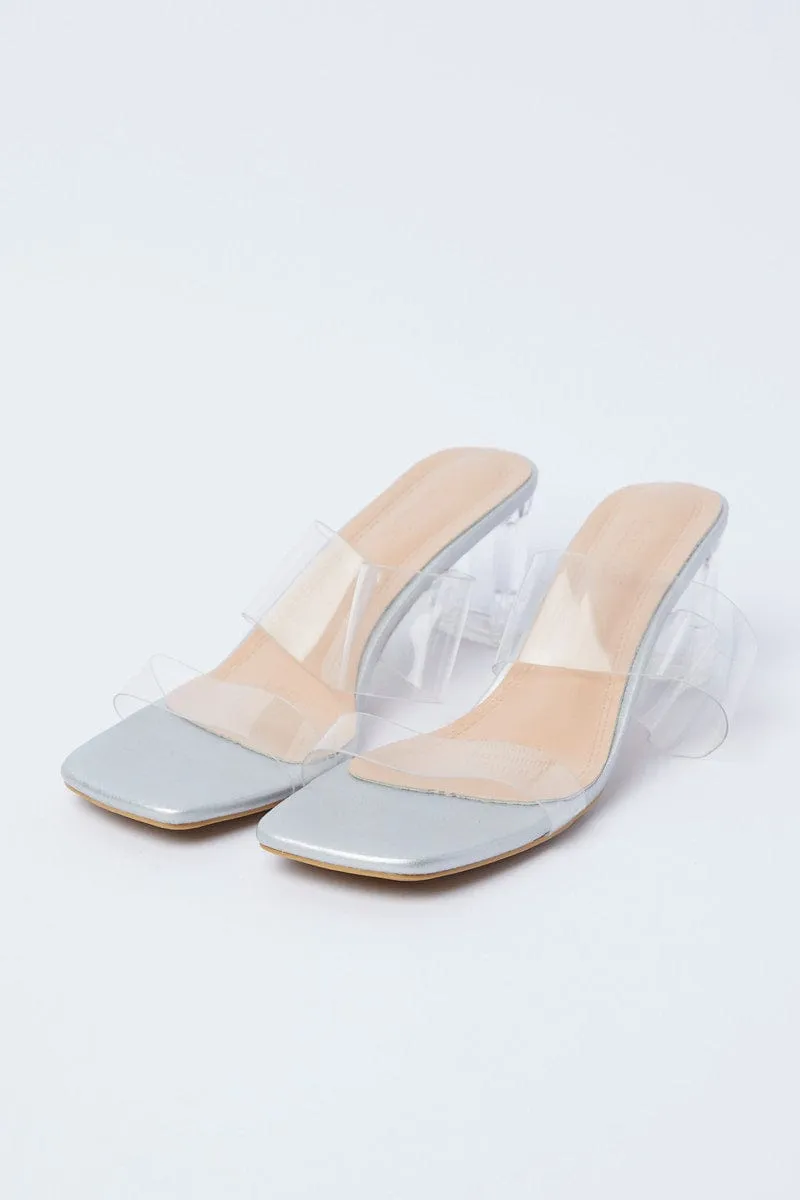 Silver Barely There Square Toe Mules