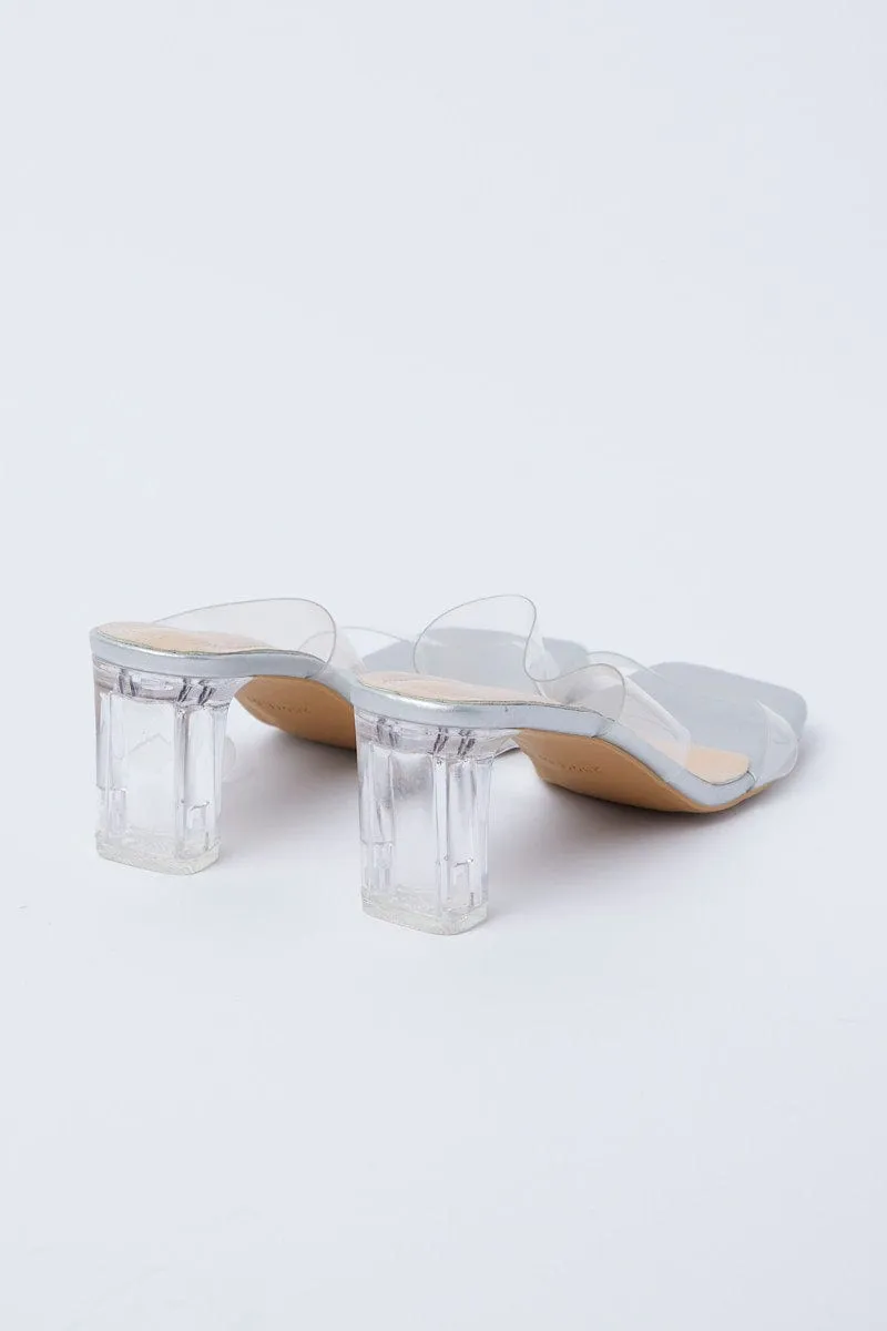 Silver Barely There Square Toe Mules
