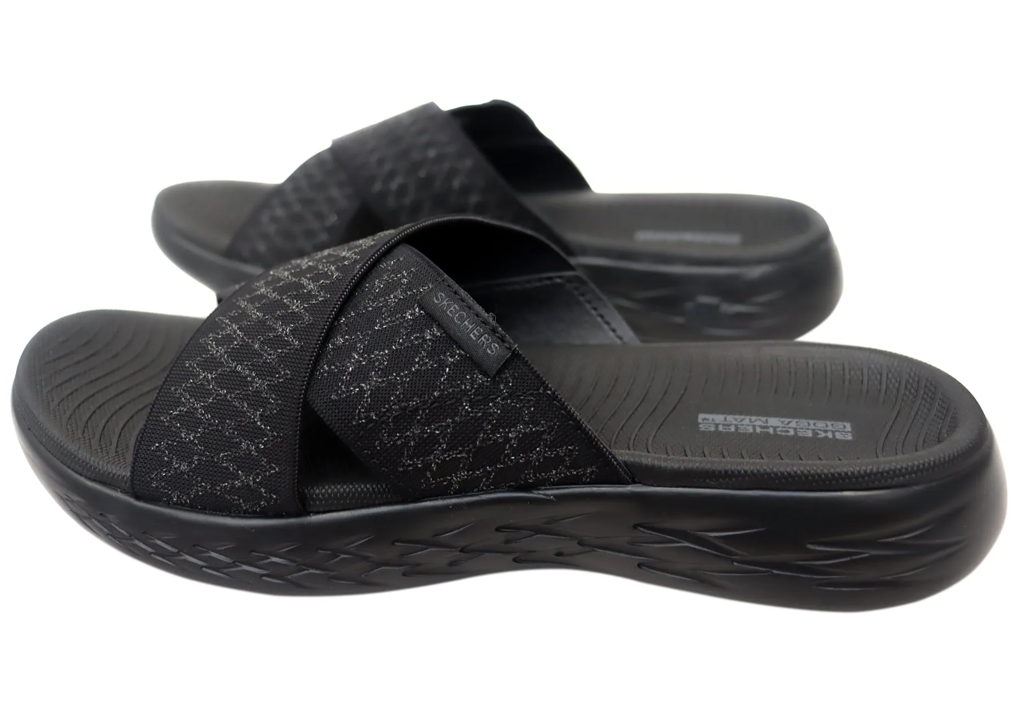 Skechers Womens On The Go 600 Enchanted Black Slide Sandals