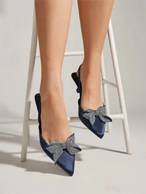 Slingback Pumps With Rhinestone Bow