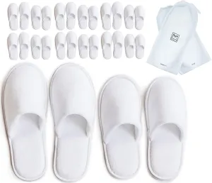 Spa Slippers, 12 Pairs Cotton Velvet Closed Toe Hotel Slippers with Pouch, Non-Slip, Disposable Slippers for Guests, 6 Medium and 6 Large, Home, Indoor, Bride Slippers