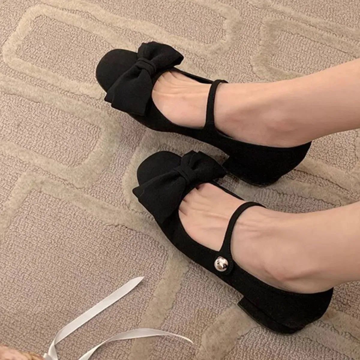 Square Toe Block Heels Slip-Ons