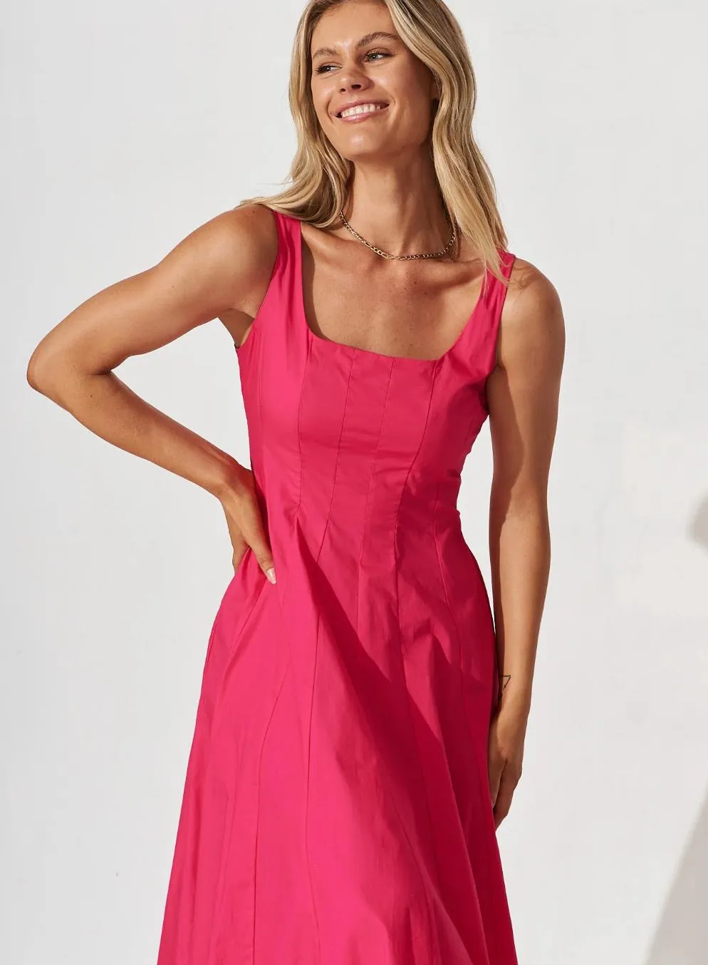 St. Frock Womens Angelita Midi Dress In Hot Pink Cotton Size 22 (New)