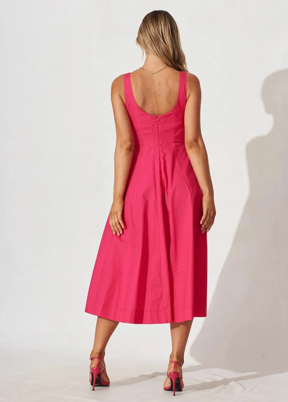 St. Frock Womens Angelita Midi Dress In Hot Pink Cotton Size 22 (New)