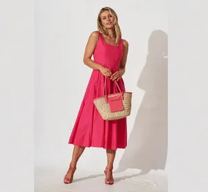 St. Frock Womens Angelita Midi Dress In Hot Pink Cotton Size 22 (New)