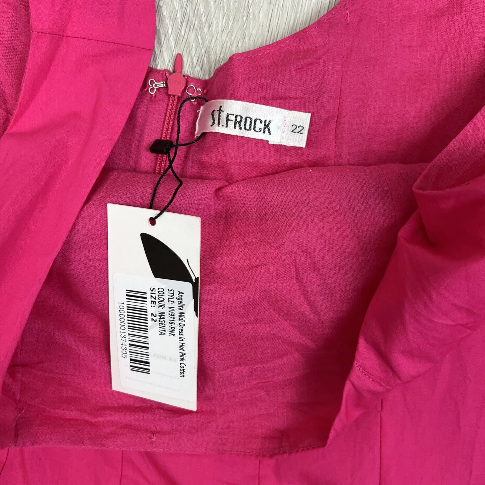 St. Frock Womens Angelita Midi Dress In Hot Pink Cotton Size 22 (New)