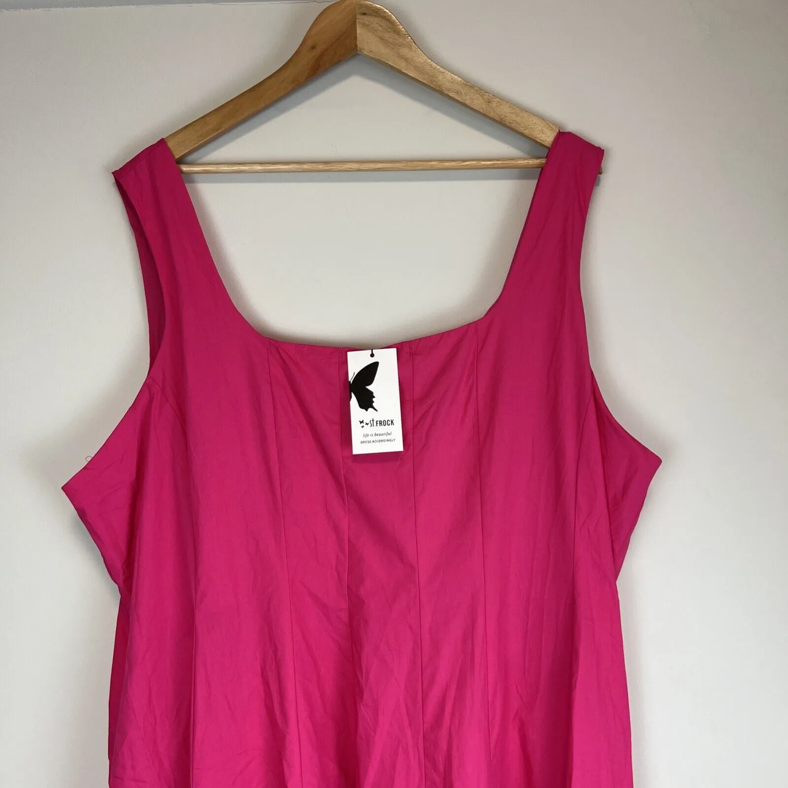 St. Frock Womens Angelita Midi Dress In Hot Pink Cotton Size 22 (New)
