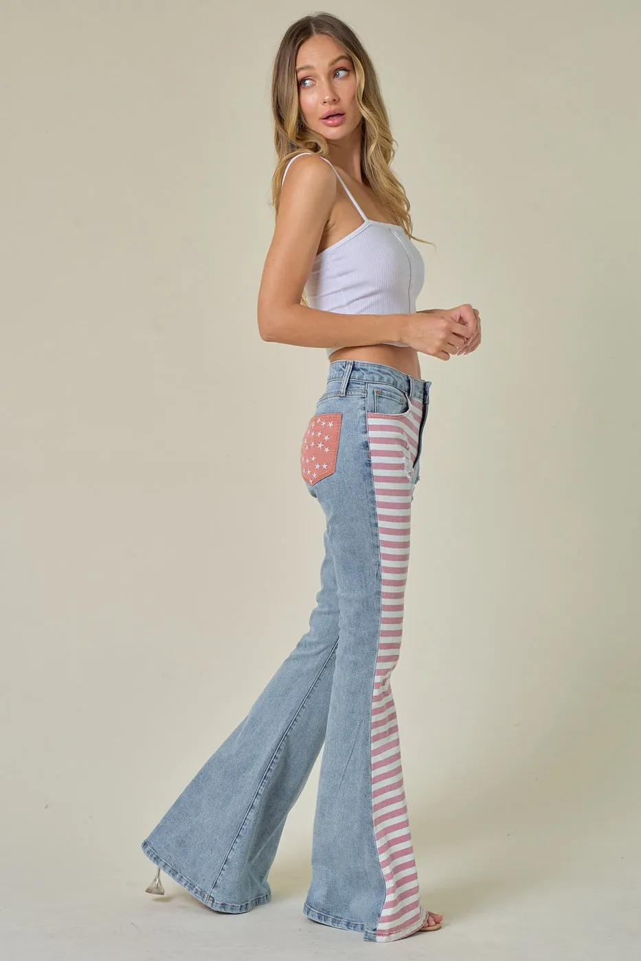 STAR SPANGLED BANNER STARS AND STRIPES FLARE JEANS